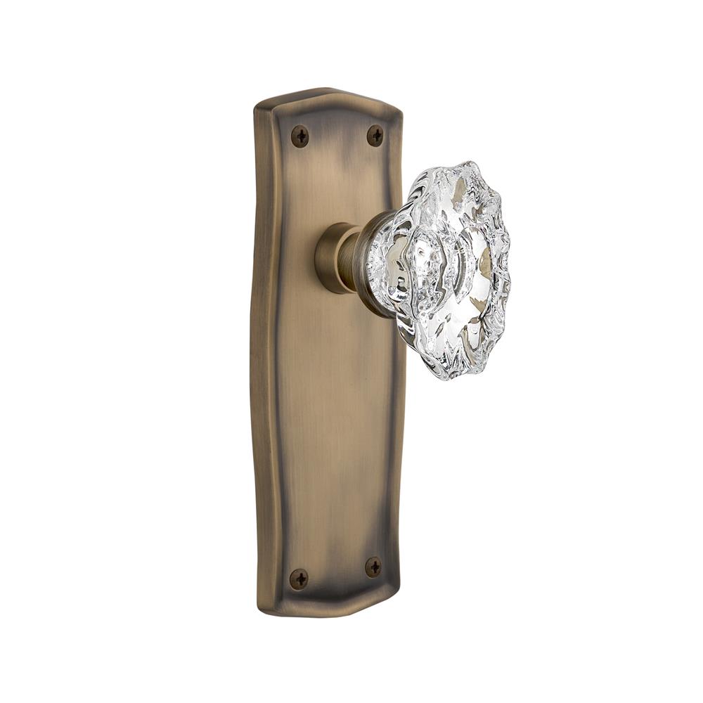 Nostalgic Warehouse PRACHA Complete Passage Set Without Keyhole Prairie Plate with Chateau Knob in Antique Brass